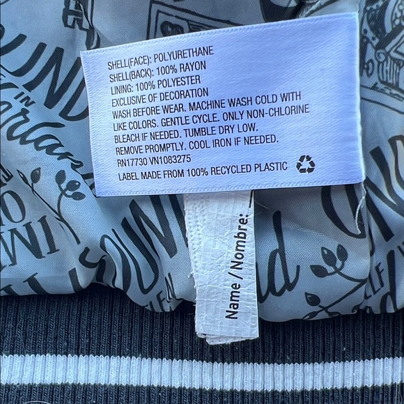 Oshkosh Genuine KIDS Metallic Silver Kids Bomber Varsity Jacket Striped Cuffs - Picture 7 of 7